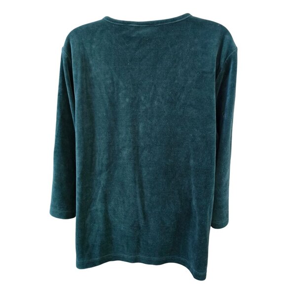 Quacker Factory Green Velvet Top With Pearl Accents bling holiday grannycore - Picture 2 of 6